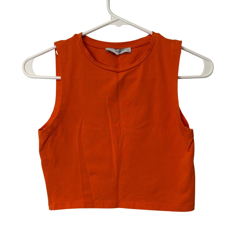 Pigalle Crop Top Tank Women XS Orange Sleeveless Crew Neck Streetwear Basic
